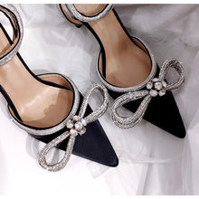 Load image into Gallery viewer, Satin Rhinestone Bowknot Leather Pumps