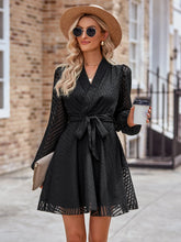 Load image into Gallery viewer, Summer Belted Surplice Neck Long Sleeve Mini Dress