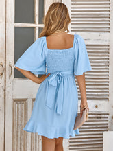 Load image into Gallery viewer, Blair Smocked Tie Back Ruffle Hem Dress