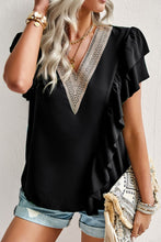 Load image into Gallery viewer, Andaz Contrast Ruffle Trim Flutter Sleeve Blouse
