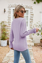 Load image into Gallery viewer, Eyelet V-Neck Smocked Flounce Sleeve Blouse