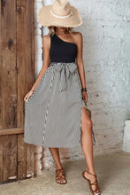 Load image into Gallery viewer, Rain Striped One-Shoulder Slit Dress