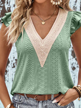 Load image into Gallery viewer, Amaryllis Contrast V-Neck Eyelet Top