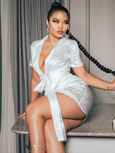 Load image into Gallery viewer, Helena Printed Tie Front Ruched Plunge Mini Dress