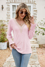 Load image into Gallery viewer, Eyelet V-Neck Smocked Flounce Sleeve Blouse