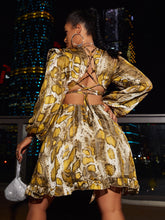 Load image into Gallery viewer, Maddison Plus Size Animal Print Ruffle Hem Plunge Dress