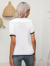 Load image into Gallery viewer, Johnny Collar Openwork Short Sleeve Knit Top