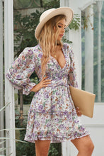 Load image into Gallery viewer, Blaze Floral Frill Trim Plunge Flounce Sleeve Dress