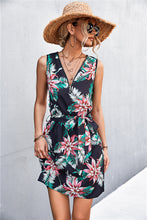Load image into Gallery viewer, Kaede Printed Zip Detail Belted Sleeveless Dress