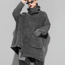 Load image into Gallery viewer, Raya Reon Turtleneck Loose Denim Sweatshirt