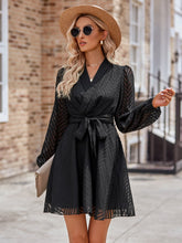Load image into Gallery viewer, Summer Belted Surplice Neck Long Sleeve Mini Dress