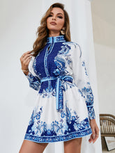 Load image into Gallery viewer, Elizabeth Printed Bishop Sleeve Belted Dress