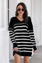 Load image into Gallery viewer, Striped V-Neck Drop Shulder Sweater Dress
