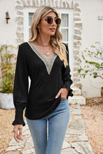Load image into Gallery viewer, Eyelet V-Neck Smocked Flounce Sleeve Blouse
