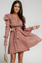 Load image into Gallery viewer, Darya Leopard Belted Puff Sleeve V-Neck Dress