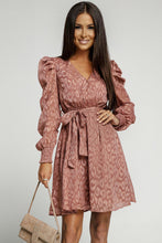 Load image into Gallery viewer, Darya Leopard Belted Puff Sleeve V-Neck Dress