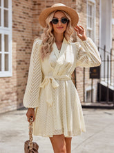 Load image into Gallery viewer, Summer Belted Surplice Neck Long Sleeve Mini Dress