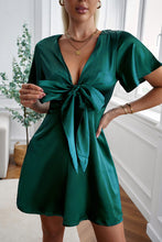 Load image into Gallery viewer, Radleigh Tie Front Plunge Flutter Sleeve Mini Dress