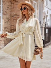 Load image into Gallery viewer, Summer Belted Surplice Neck Long Sleeve Mini Dress