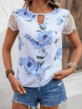 Load image into Gallery viewer, Floral Cutout Round Neck Blouse