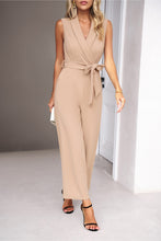 Load image into Gallery viewer, Tie Waist Shawl Collar Sleeveless Jumpsuit