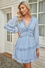 Load image into Gallery viewer, Blaze Floral Frill Trim Plunge Flounce Sleeve Dress