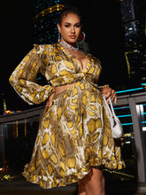 Load image into Gallery viewer, Maddison Plus Size Animal Print Ruffle Hem Plunge Dress