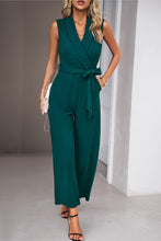 Load image into Gallery viewer, Tie Waist Shawl Collar Sleeveless Jumpsuit