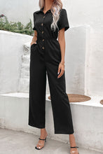 Load image into Gallery viewer, Collared Neck Short Sleeve Jumpsuit