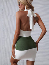 Load image into Gallery viewer, Color Block Halter Neck Knit Dress