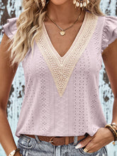 Load image into Gallery viewer, Amaryllis Contrast V-Neck Eyelet Top