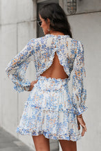 Load image into Gallery viewer, Blaze Floral Frill Trim Plunge Flounce Sleeve Dress