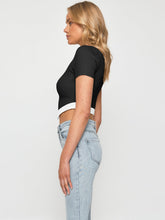 Load image into Gallery viewer, Tia Contrast Trim Pointed Hem Ribbed Crop Top