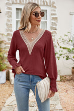 Load image into Gallery viewer, Eyelet V-Neck Smocked Flounce Sleeve Blouse