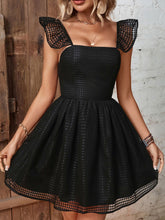 Load image into Gallery viewer, Marissa Ruffled Square Neck Fishnet A-Line Dress