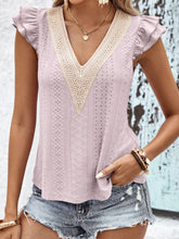 Load image into Gallery viewer, Amaryllis Contrast V-Neck Eyelet Top