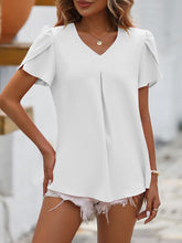 Load image into Gallery viewer, Ruche V-Neck Petal Sleeve Top