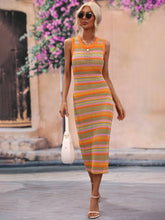 Load image into Gallery viewer, Nova Striped Round Neck Sleeveless Midi Cover Up