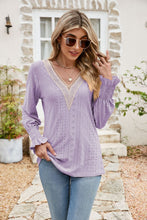 Load image into Gallery viewer, Eyelet V-Neck Smocked Flounce Sleeve Blouse