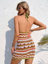 Load image into Gallery viewer, Chevon Multicolored Chevron Stripe Halter Neck Knit Cover-Up