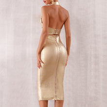 Load image into Gallery viewer, Bandage Gold Halter Two Piece Dress