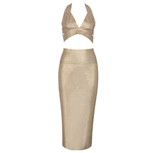 Load image into Gallery viewer, Bandage Gold Halter Two Piece Dress