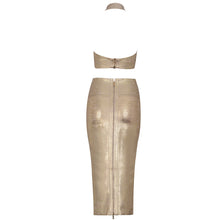 Load image into Gallery viewer, Bandage Gold Halter Two Piece Dress