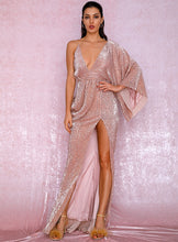 Load image into Gallery viewer, V-Neck Single Sleeve Sequin Split Dress