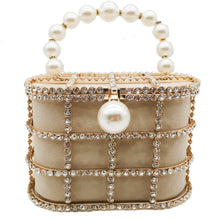 Load image into Gallery viewer, Pearl Handle Gold Crystal Handbag
