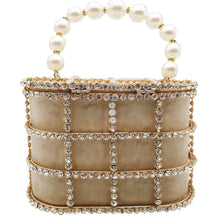 Load image into Gallery viewer, Pearl Handle Gold Crystal Handbag