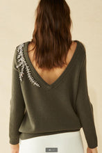 Load image into Gallery viewer, Diamond Beaded Cashmere V-Neck Sweater