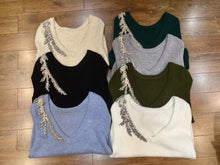 Load image into Gallery viewer, Diamond Beaded Cashmere V-Neck Sweater