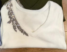 Load image into Gallery viewer, Diamond Beaded Cashmere V-Neck Sweater