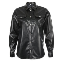 Load image into Gallery viewer, Black PU Leather Long Sleeve Blouse
